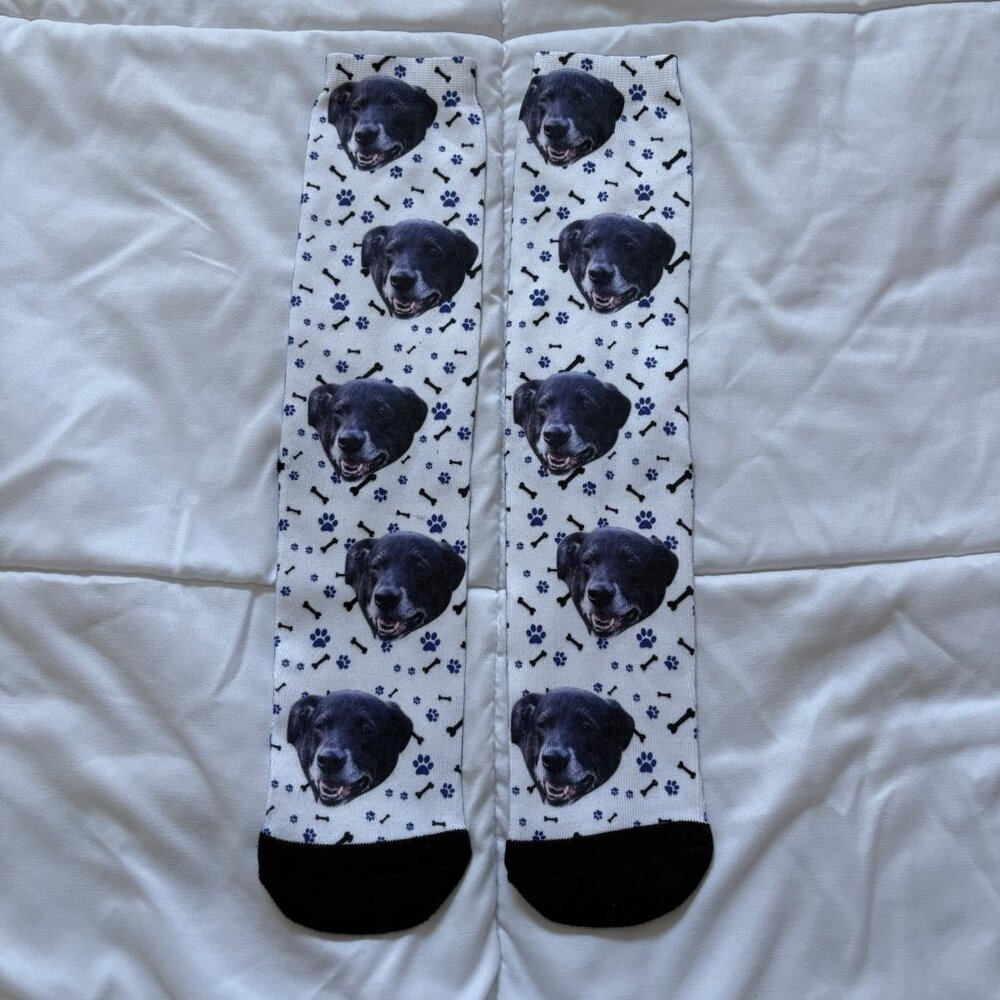 Adult Unisex One‎ Size White Black Dog Doggy Crew Long Socks Funny Comedy